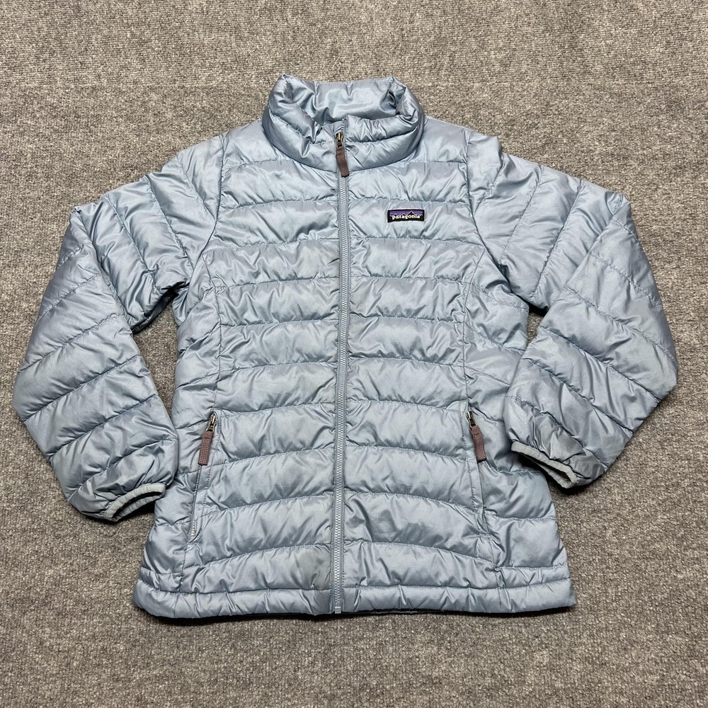 Patagonia Jacket Kids Large 12 Blue Puffer Quilted Insulated Zip Pockets Winter